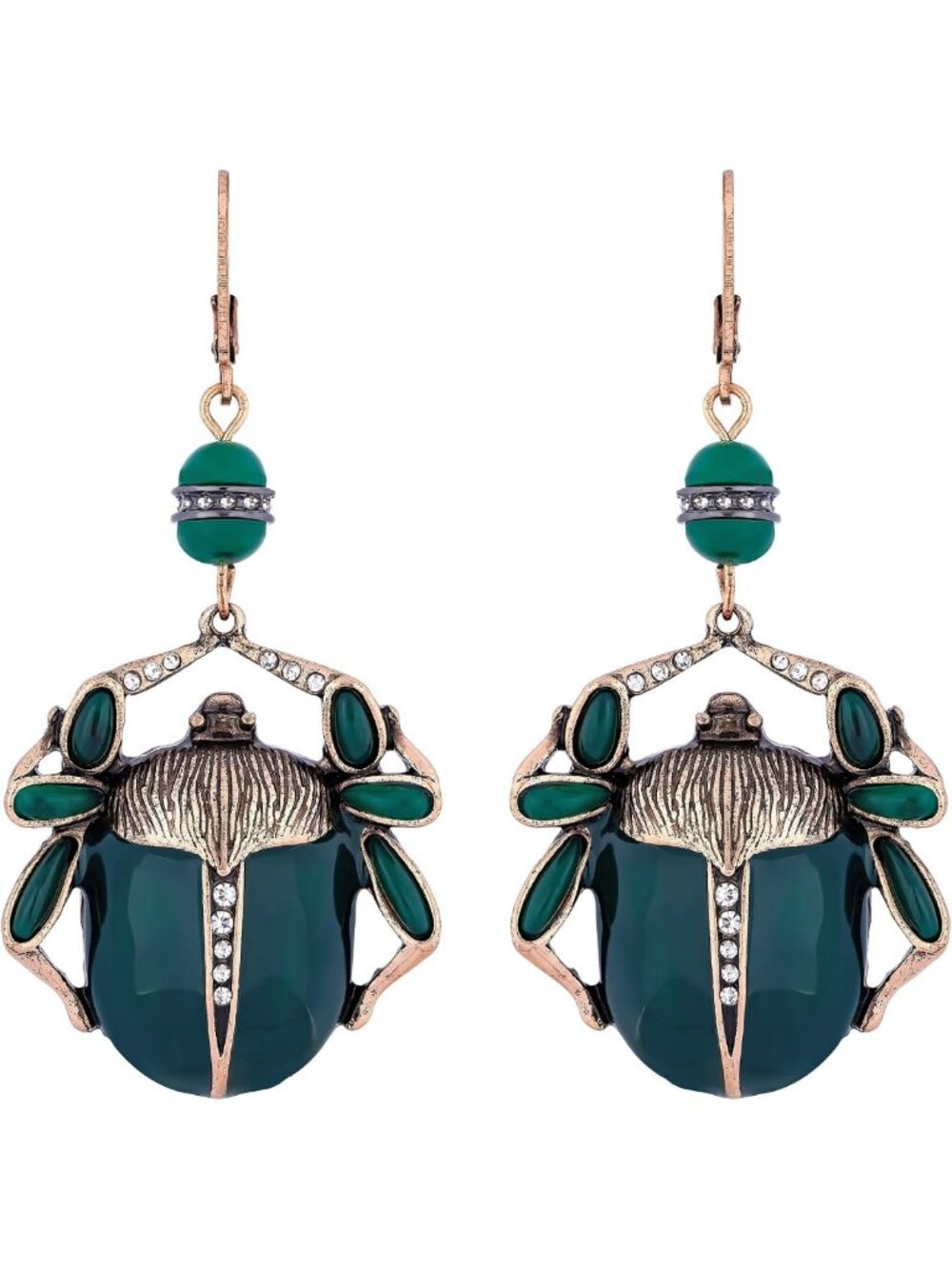 Unique Green Enamel Scarab Dangle Earrings - Vintage Gothic Bug Jewelry for